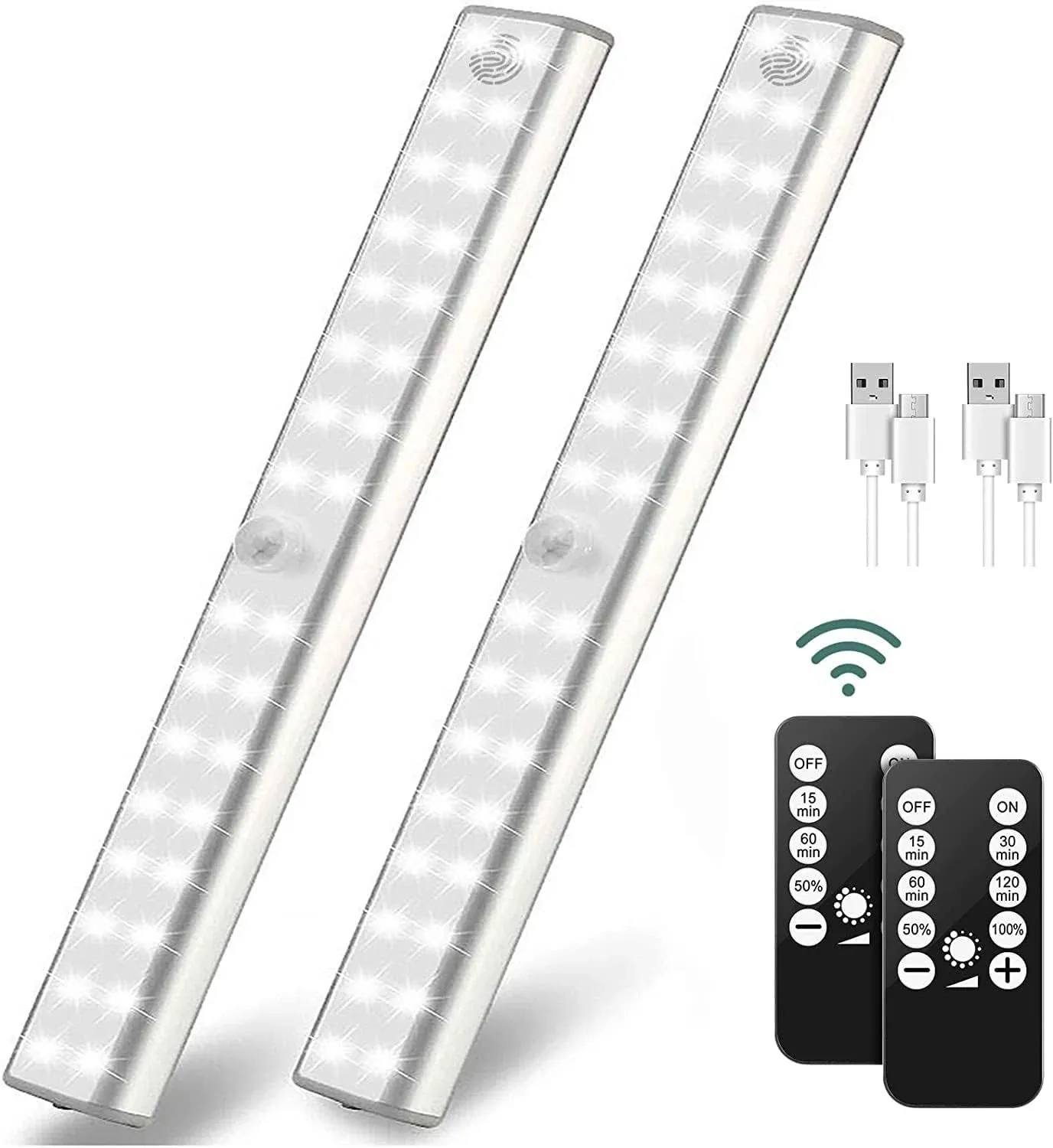 LUNSY 32 LED Remote Contorl Under Cabinet Lighting Wireless, Rechargeable Magnetic Closet Light Bar, 220lm, Dimmable, Timmer and Dimmer- 2Pack