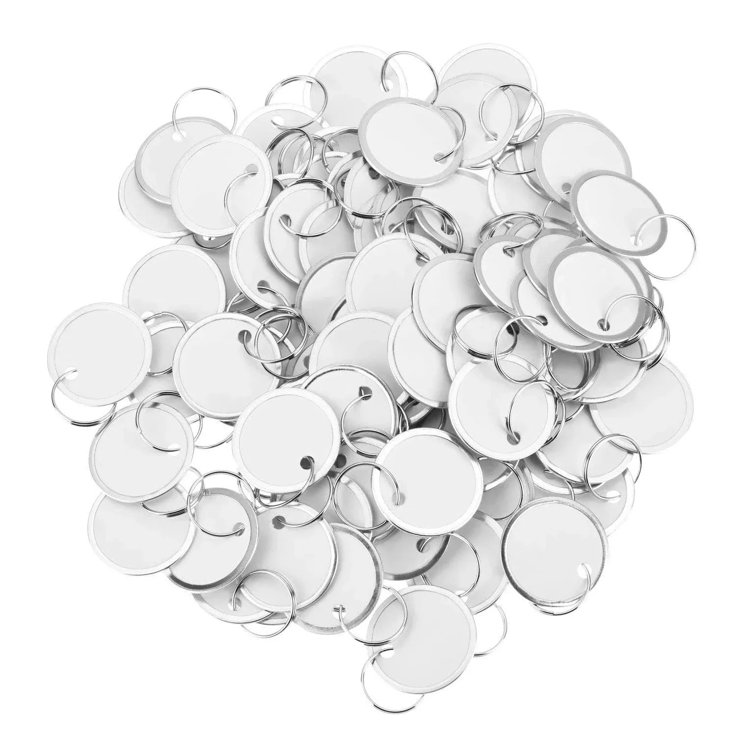 Fanrel 100 Pieces Metal Rimmed Key Tags Round Paper Tags with Split Rings (40mm, White)