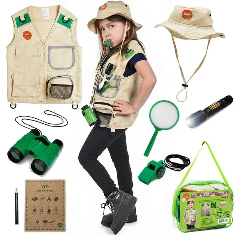 Born Toys Backyard Safari Vest and Costume with Explorer Kit for Outdoor,Nature,