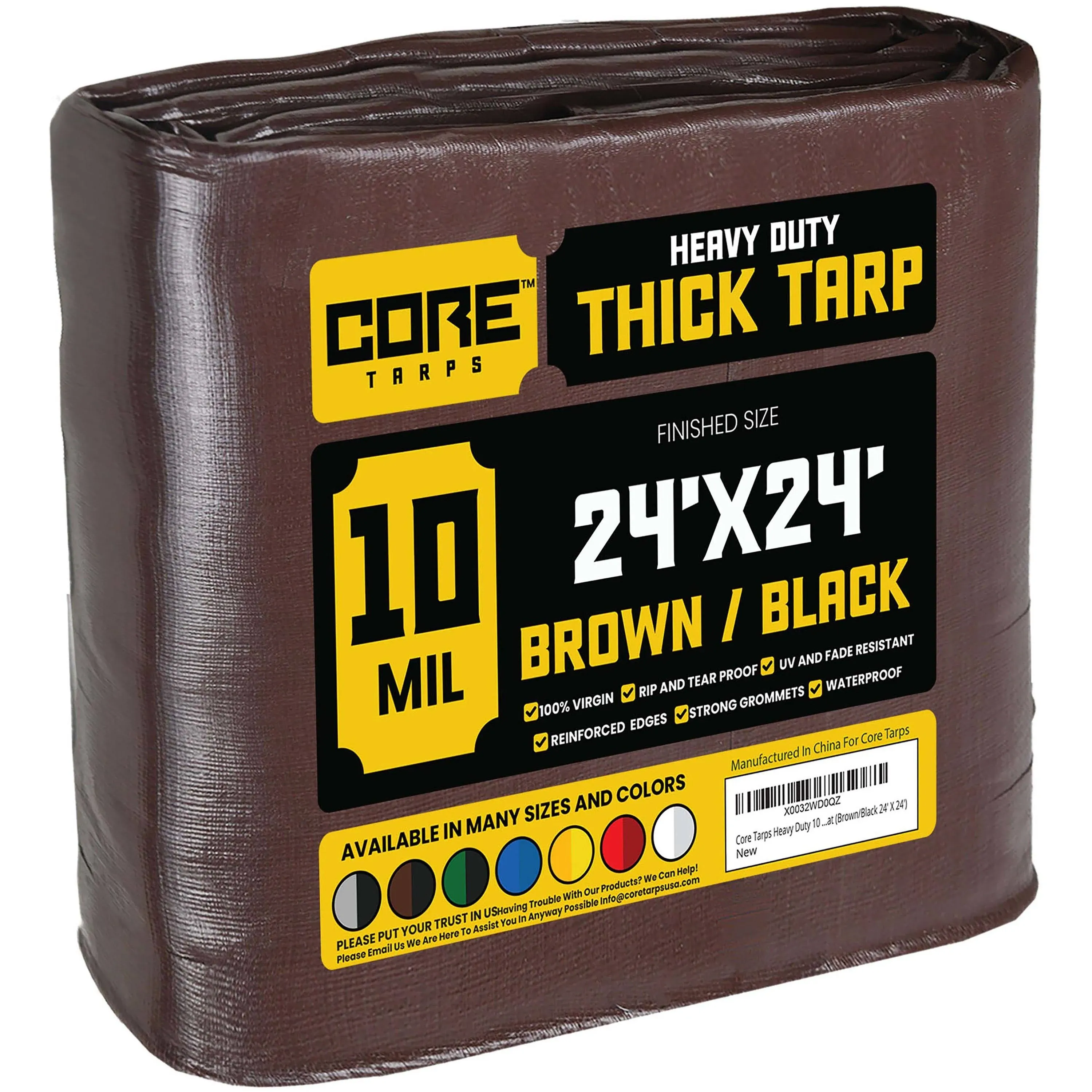 Core Tarps Heavy Duty 10 Mil Tarp, Brown/Black 24 x 24