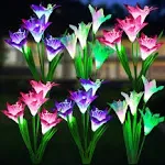 WdtPro Solar Lights Outdoor Garden Decorative Flowers 6 Pack, Waterproof Solar Garden Lights with 24 Lily Flowers, Multi-Color Changing LED Solar