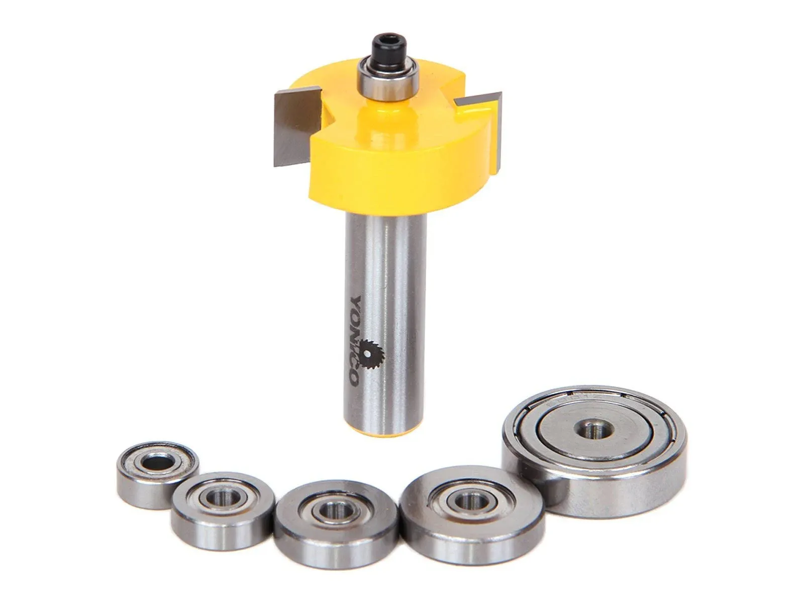 YONICO Rabbet & Bearing Router Bit Set 1/2-Inch Height with 6 Bearings 1/2-Inch Shank 14705