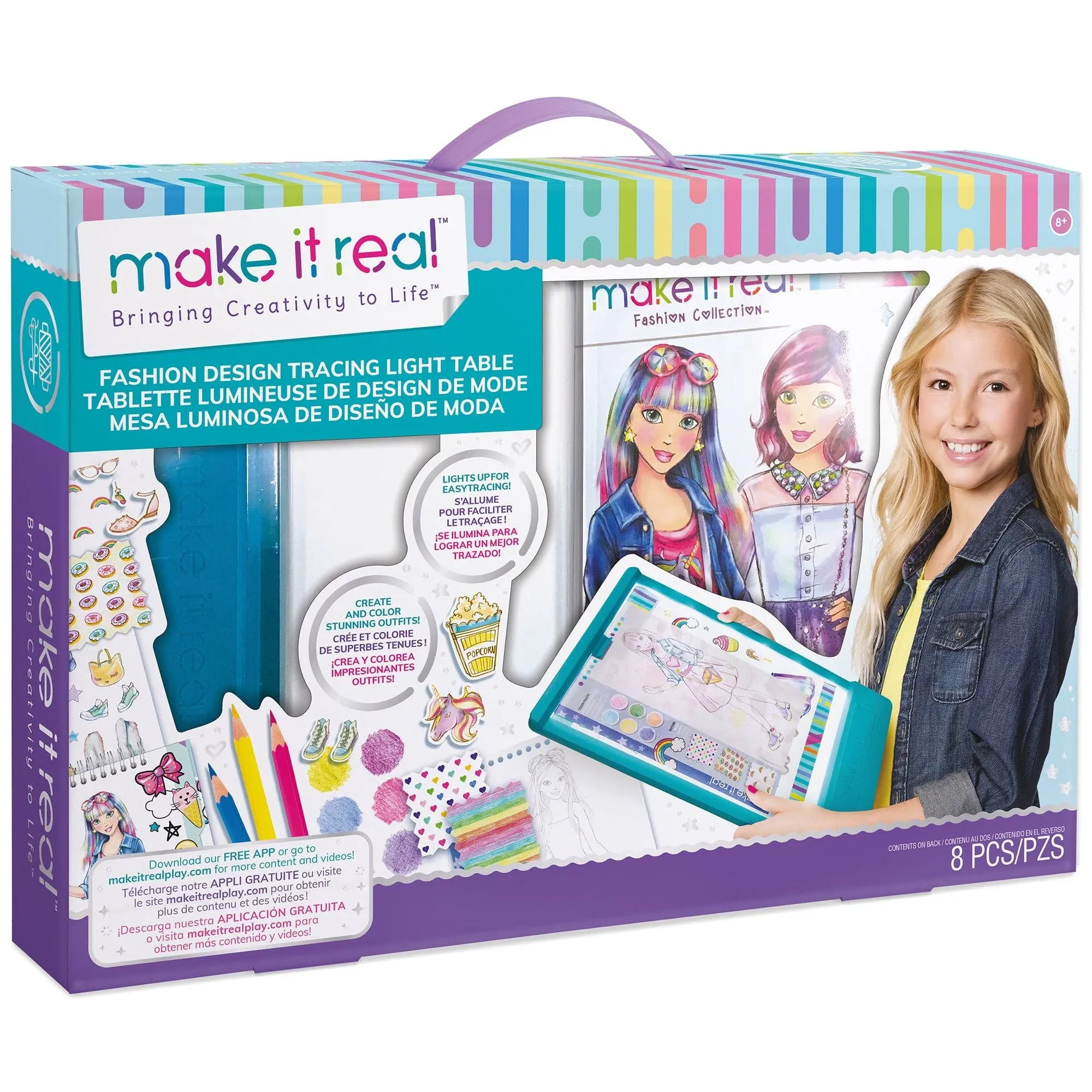 Make It Real Fashion Design Tracing Light Table - 8 Piece Kit Create &amp; Color ...