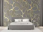 Cliouar-3d Wallpaper Golden Leaves Mural Wallpaper Bedroom Living Room Decor 103" x 69"(Not Self-Adhesive)