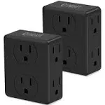 Multi Plug Outlet Splitter, Unidapt Multiple Outlet Extender Box with 6 Electrical Outlets, Wall Tap Power Plug Expander for Home Office Hotel Dorm Essentials, 2-Pack Black