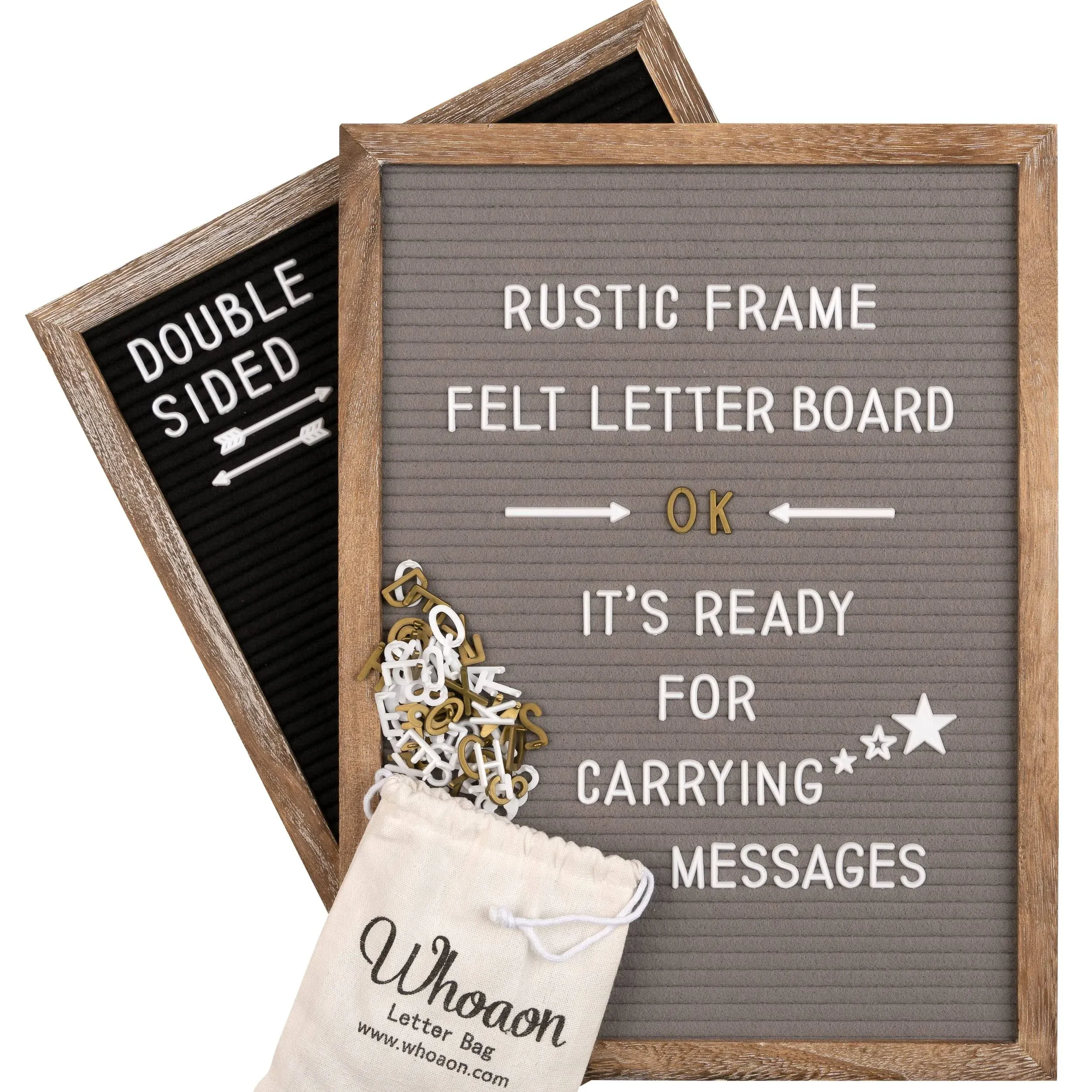 Rustic Wood Frame Felt Letter Board White & Gold Letters