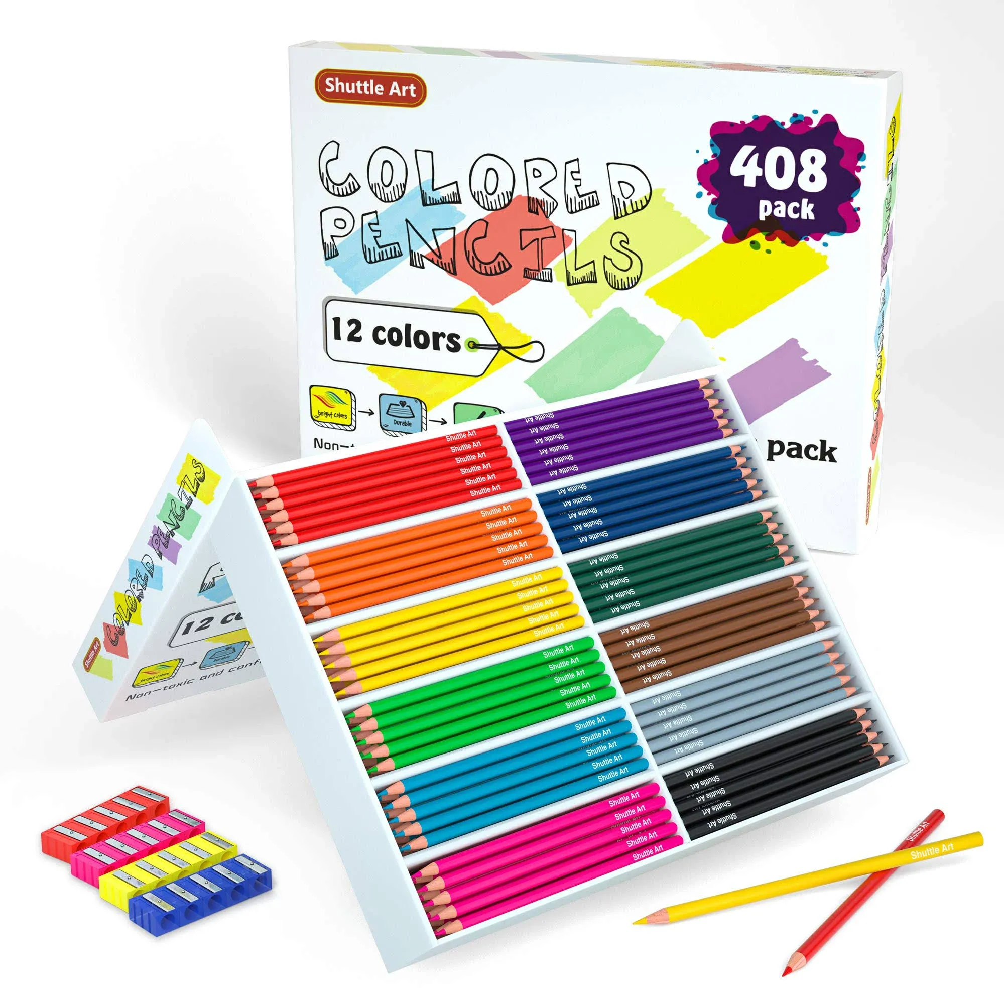 Shuttle Art Colored Pencils Bulk, 408 Pack Coloring Pencil Set Plus 20 Sharpeners ...