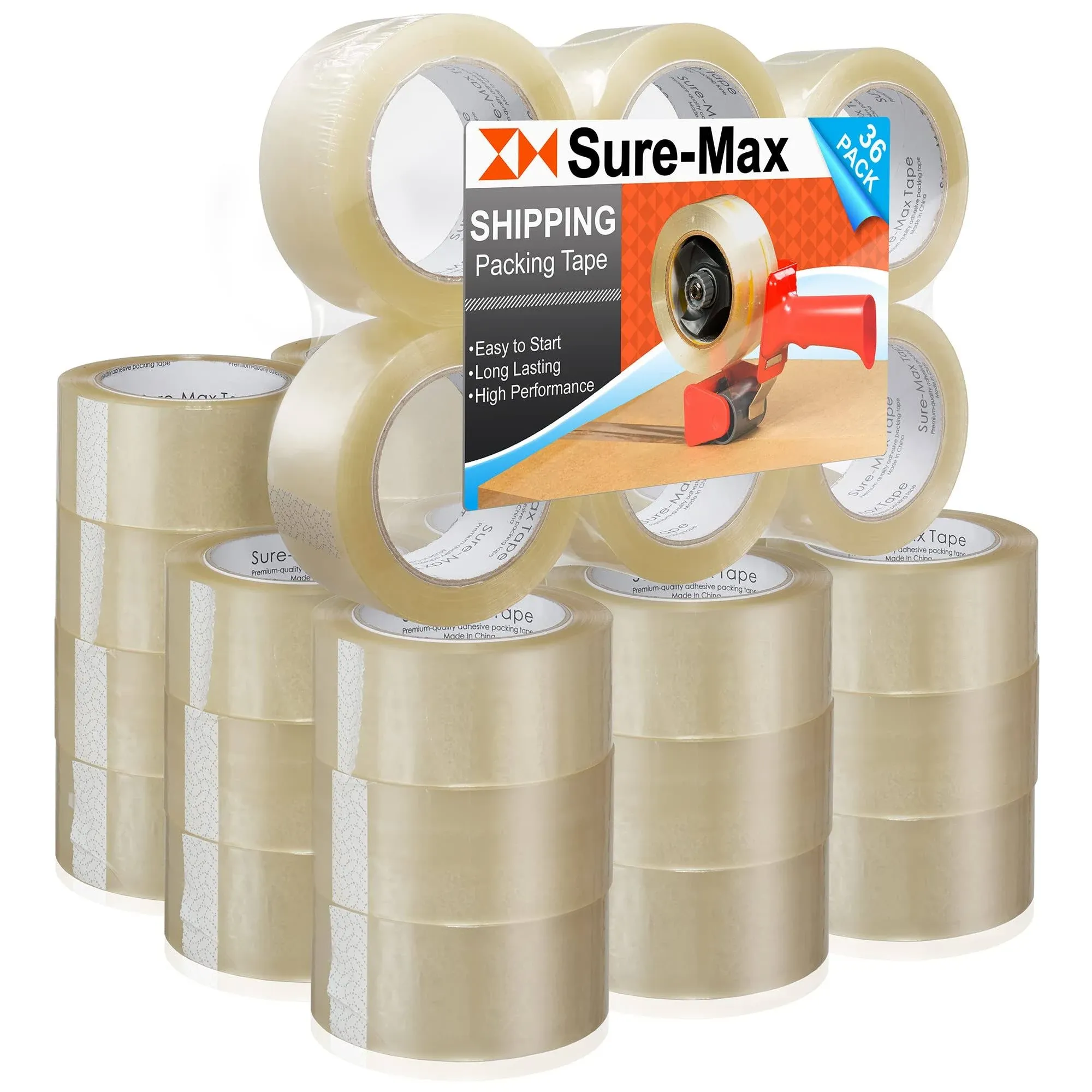 Sure-Max 36 Rolls Carton Sealing Clear Packing Tape Box Shipping- 1.8 mil 2 x 110 Yards