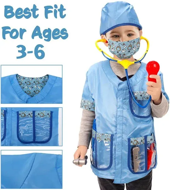 Liberty Imports Kids Veterinarian Dress Up and Accessories Set 10 Piece Pretend Play Role Play Vet Costume Set For Ani