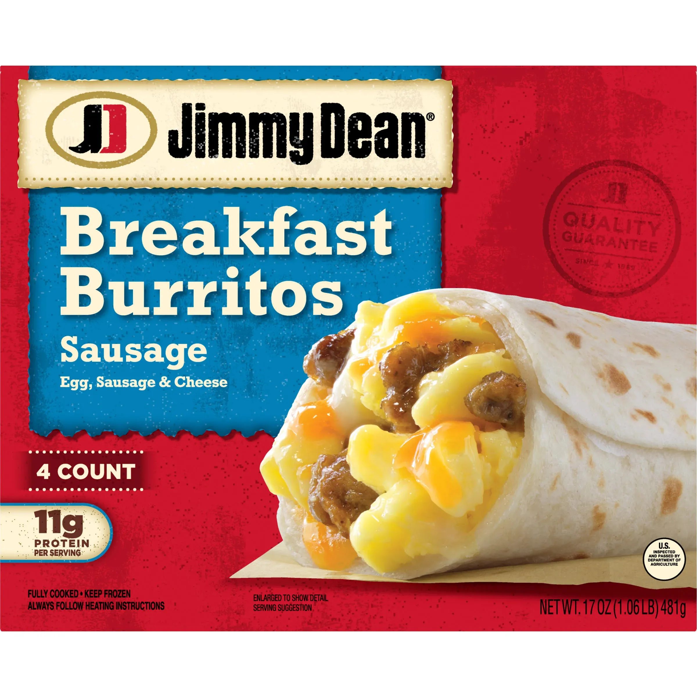 Jimmy Dean Breakfast Burritos, Sausage - 4 burritos, 17 oz