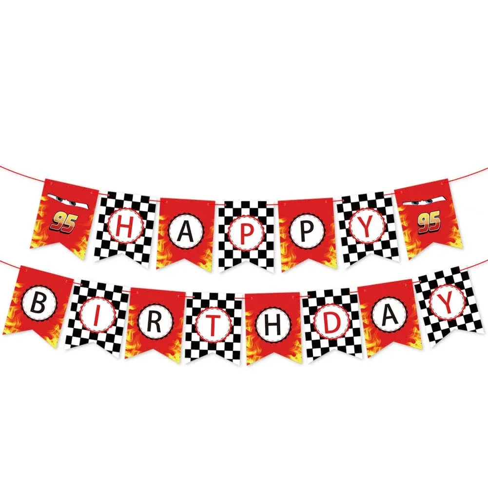 Race Car Happy Birthday Banner Party Decorations,Racing Themed Party ,Racing Party Sign,Let't Go Racing Checkered Flag Party Themed Party Supplies