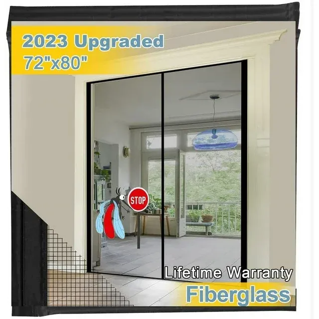 Upgraded 72"x80" Magnetic Screen Door for French Door, Durable Fiberglass Mesh Curtain