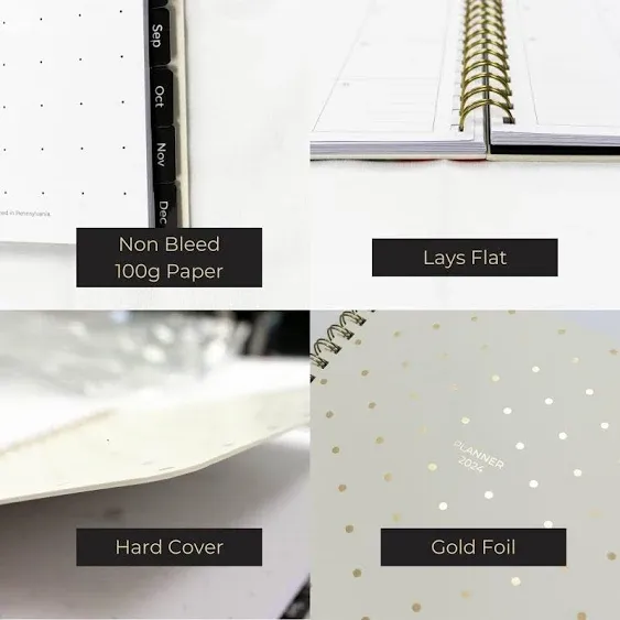 2024 Planner 8.5 x 11-2024 Weekly Planner Spiral Bound Hard Cover - Cream with Gold Polka Dots Aesthetic Planner Daily, Weekly, Monthly 2024 Planner