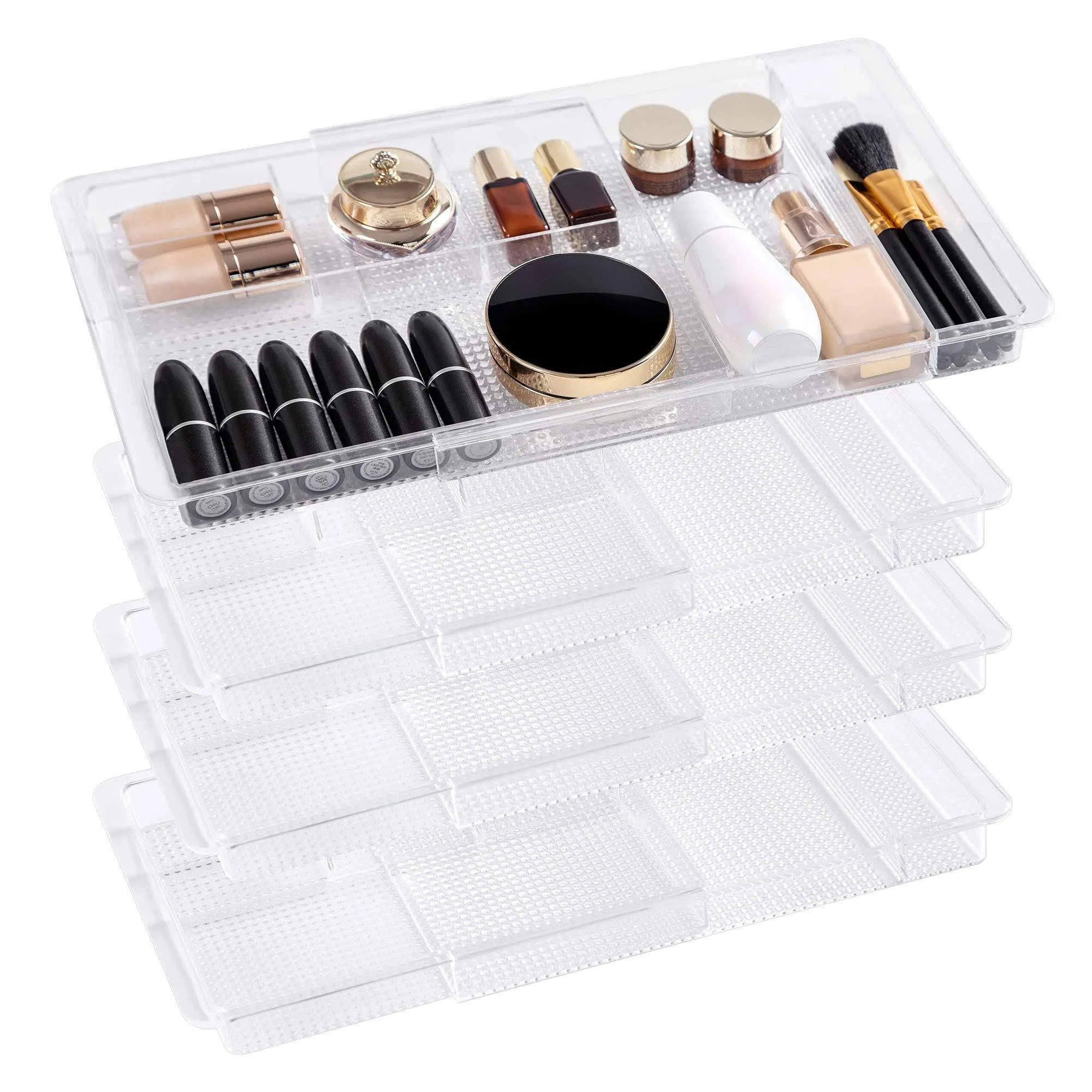 Expandable Drawer Organizer 11.1” to 19.2” Width Shallow Cosmetic Organizer 1...