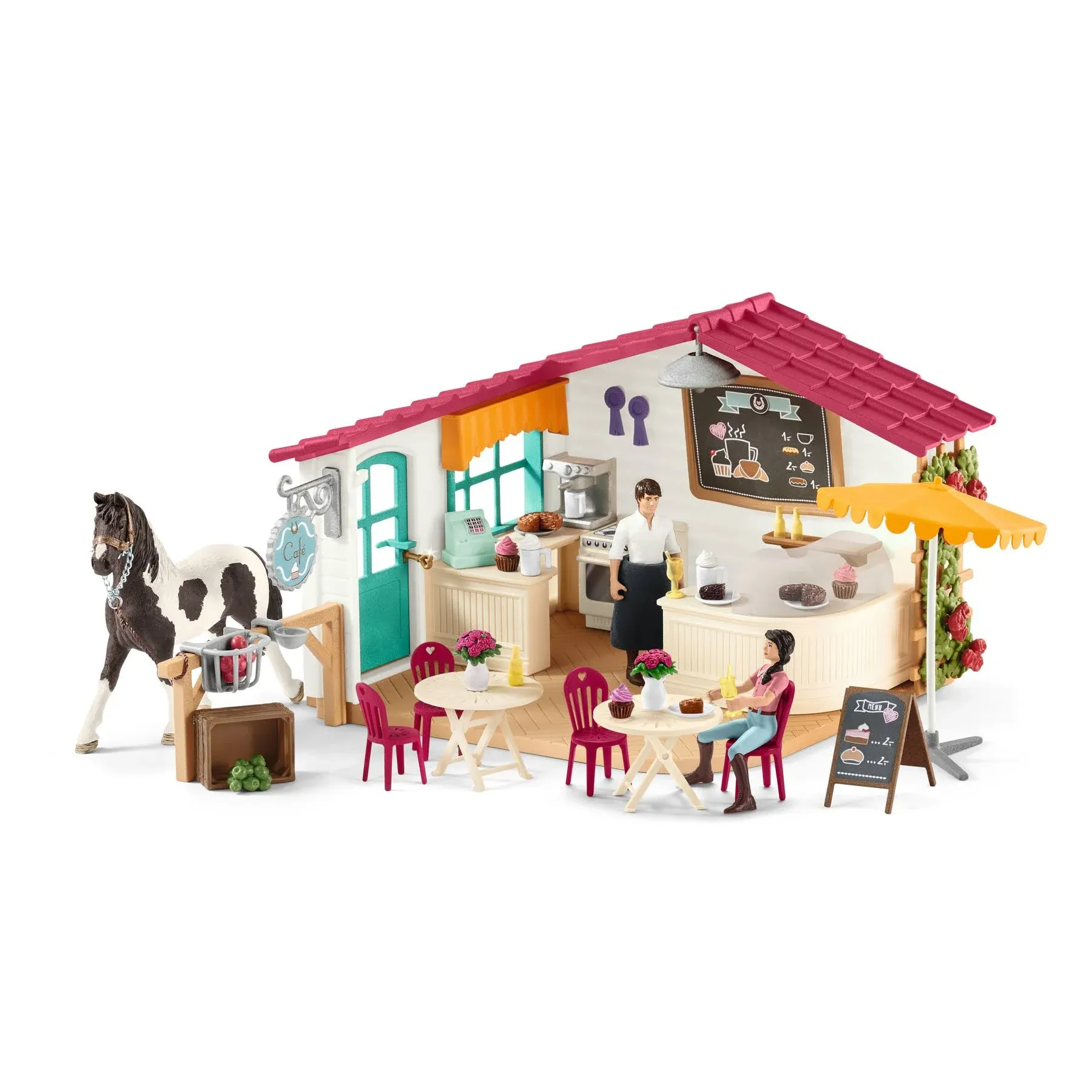 Schleich Horse Club 66-piece Horse Rider Café Playset with Horse Toy and Horse Accessories for Kids Ages 5-12