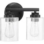 Craftmade 50502-FB Bolden Clear Seeded Glass Vanity Bath Lighting, 2-Light 200 Watts, Flat Black