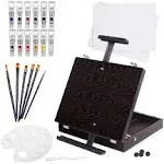 Falling in Art Tabletop Easel Set - 29 Pieces Starter Kit - Artist Acrylic Painting Kit with 12 Acrylic Paints Set, Canvas Panels, Brushes, Wooden Palette for Kids, Adults, Beginners, Professionals