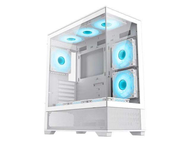 GAMEMAX Vista AW White Mid-tower ATX Computer Case w/ 6 x 120mm ARGB Fans (2 x MB side, 3 x PSU Top Cover, 1 x Rear) Pre-Installed