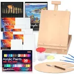 Shuttle Art Acrylic Painting Set, 59 Pack Professional Painting Supplies with Wood Tabletop Easel, 30 Colors Acrylic Paint, Canvas, Brushes, Palette,