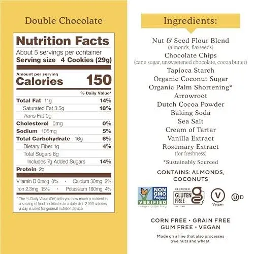 Simple Mills Almond Flour Double Chocolate Chip Cookies, Gluten Free and Delicious Crunchy Cookies, Organic Coconut Oil, Good for Snacks (Packaging May Vary), 5.5 Ounce (Pack of 3)