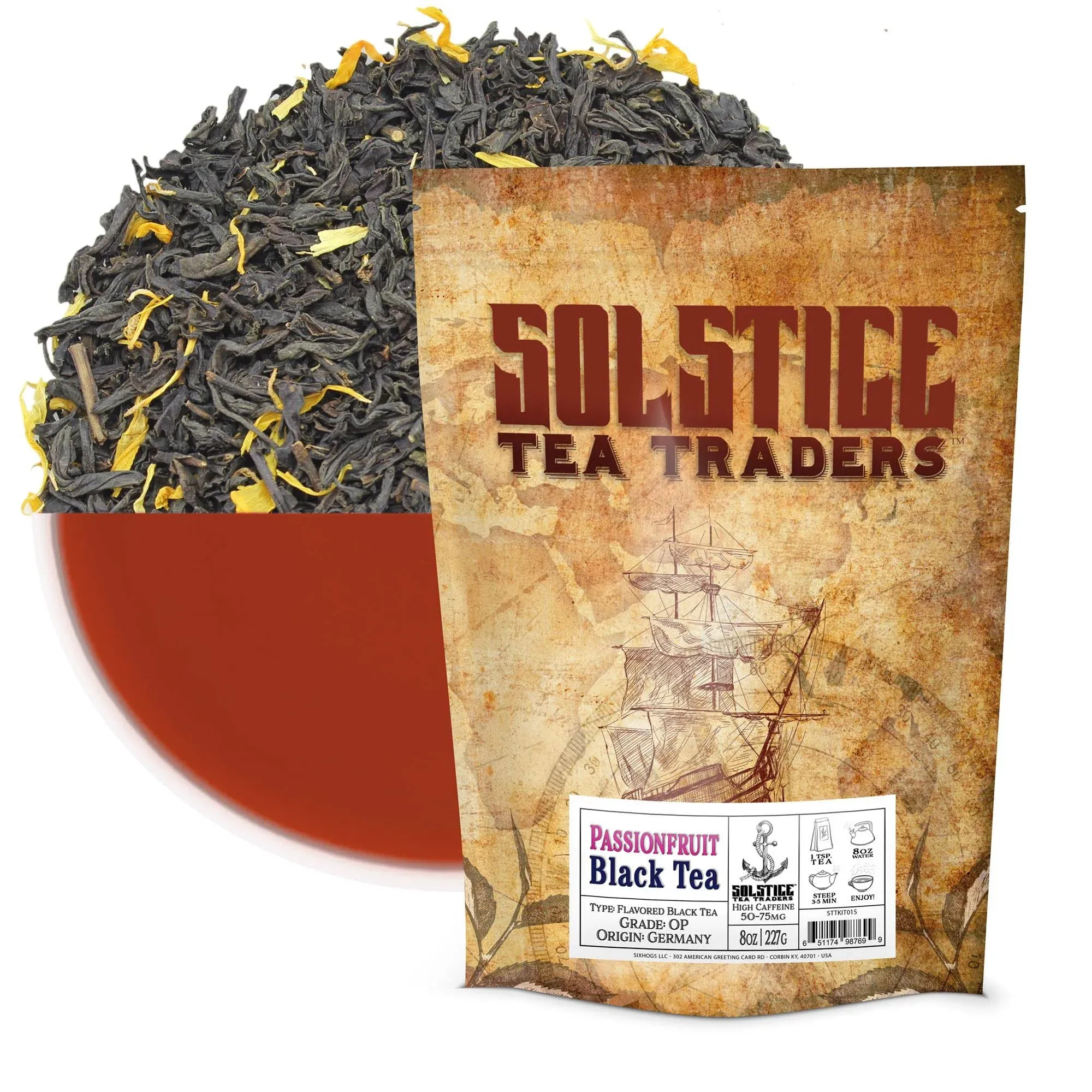 Passionfruit Flavored Loose Leaf Black Tea 8oz Bag, Makes 100+ Cups of Tea