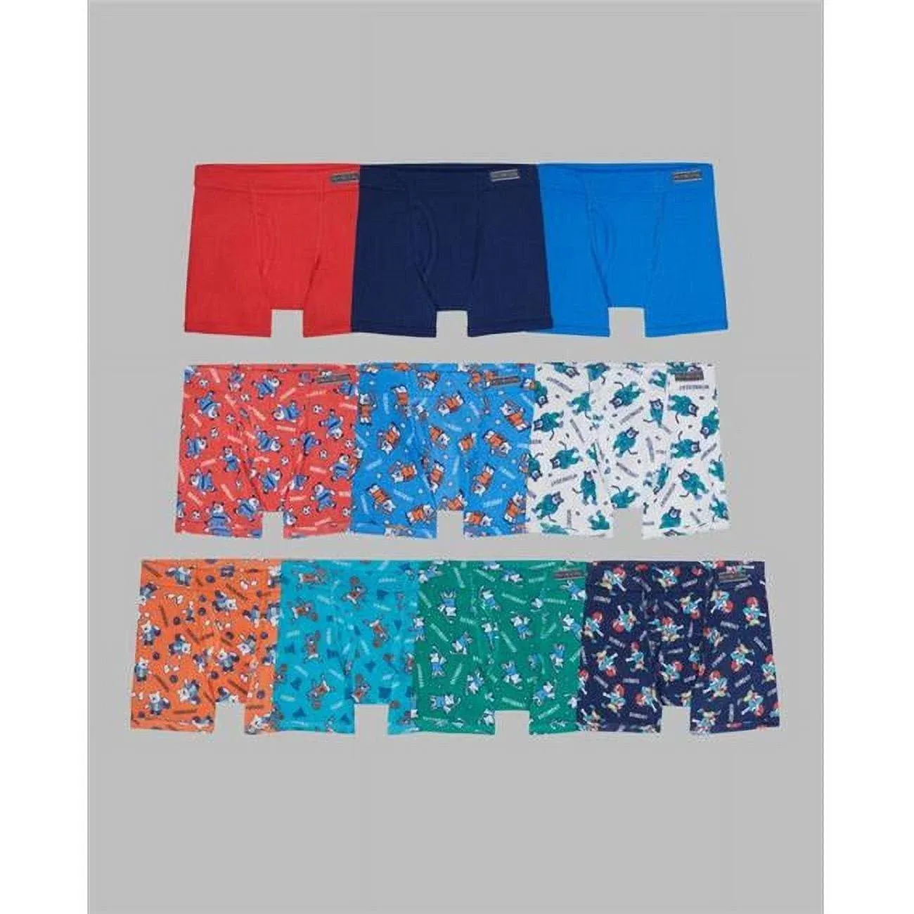 Fruit of The Loom Toddler Boys Foldover Print Solid Boxer Briefs 10 Pack, 2T 3T