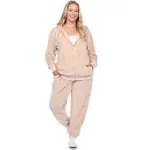 White Mark Plus Size 2 Piece Velour Tracksuit Set - Beige