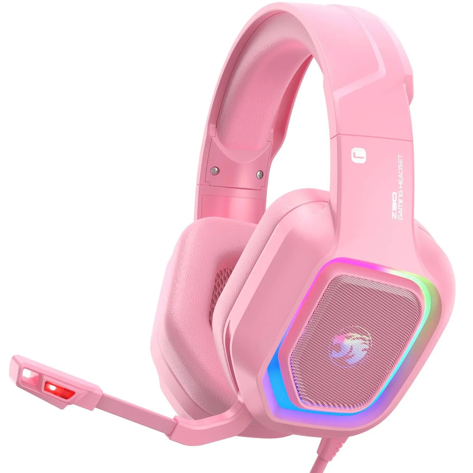 ZIUMIER Z30 Pink Gaming Headset for Ps4, PS5, Xbox One, PC, Wired Over-Ear Headphone with Noise Canceling Microphone, LED Flowing RGB Light, 7.1