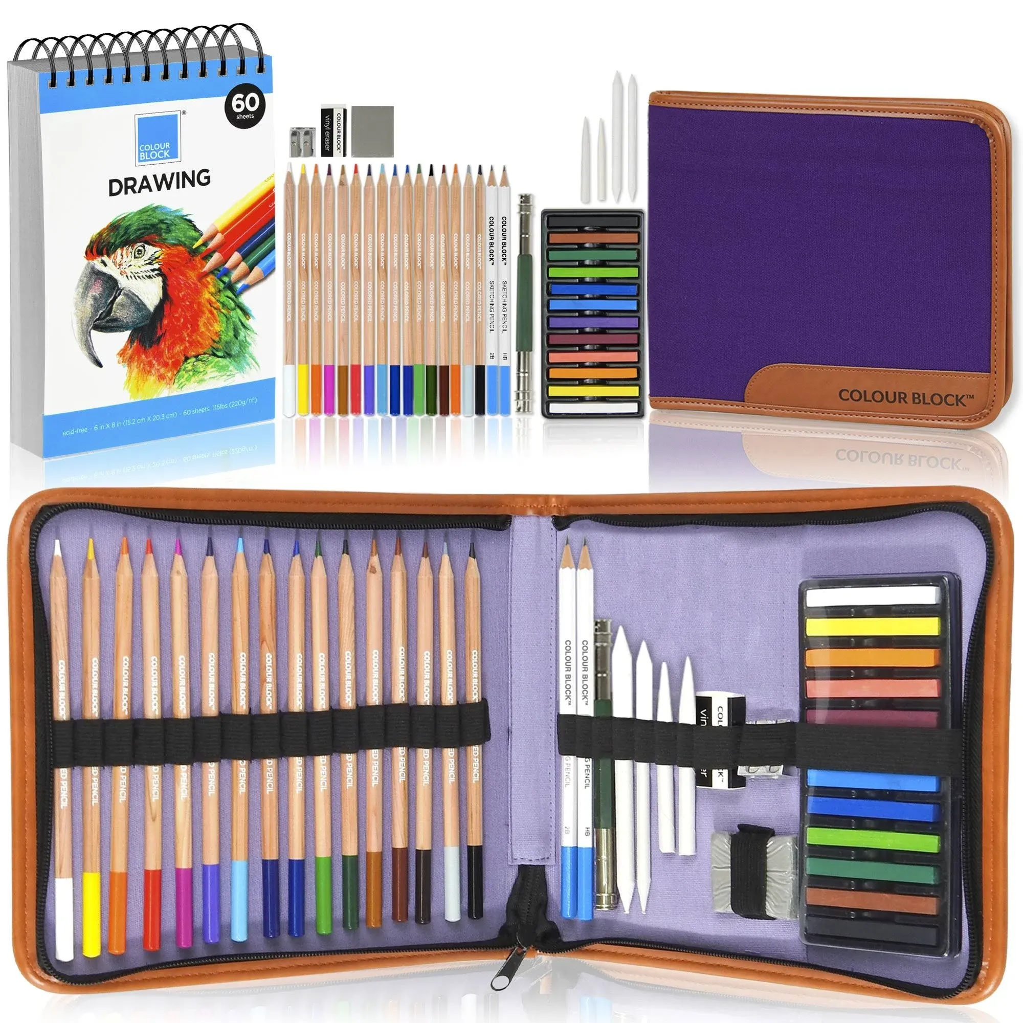 Colour Block Drawing Travel Art Set - 60 Sheets 6 x 8 Inches Drawing Pad,16 ...