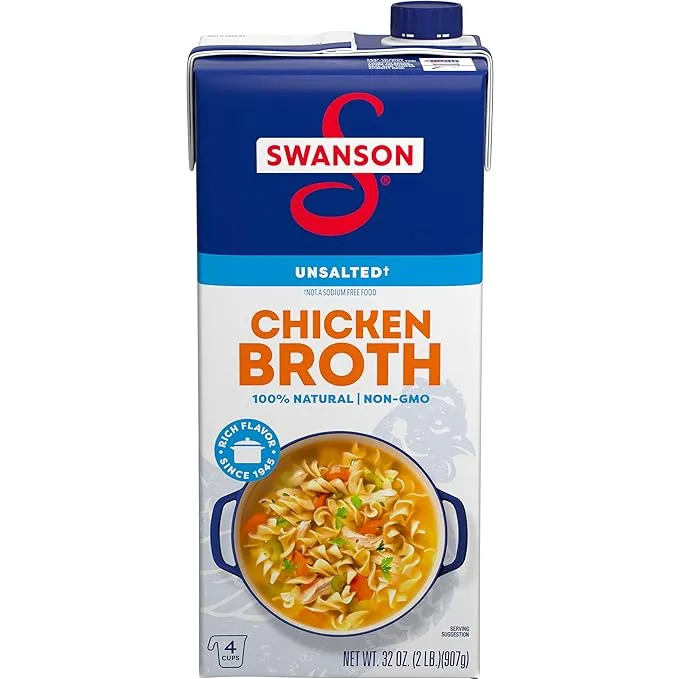 Swanson 100% Natural Unsalted Chicken Broth 32 oz Carton Pack of 2