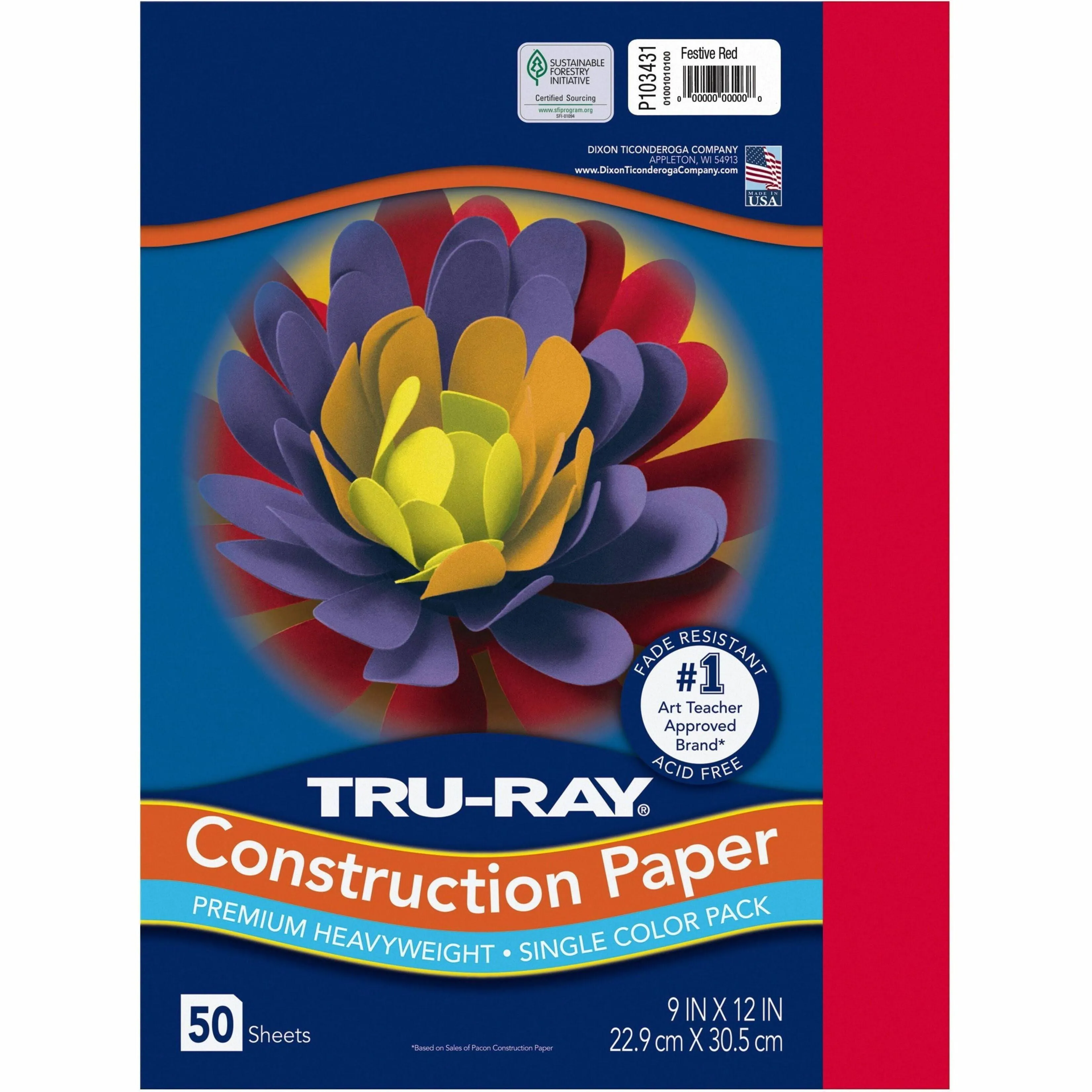 PACON - 103031 Pacon Tru-Ray Heavyweight Construction Paper, Festive Red, 9" x 12", 50 Sheets - 103431