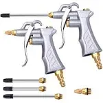 Industrial Air Blow Gun with Brass Adjustable Air Flow Nozzle and 2 Steel Air flow Extension, Pneumatic Air Compressor Accessory Tool Dust Cleaning Air Blower Gun-2 Pack