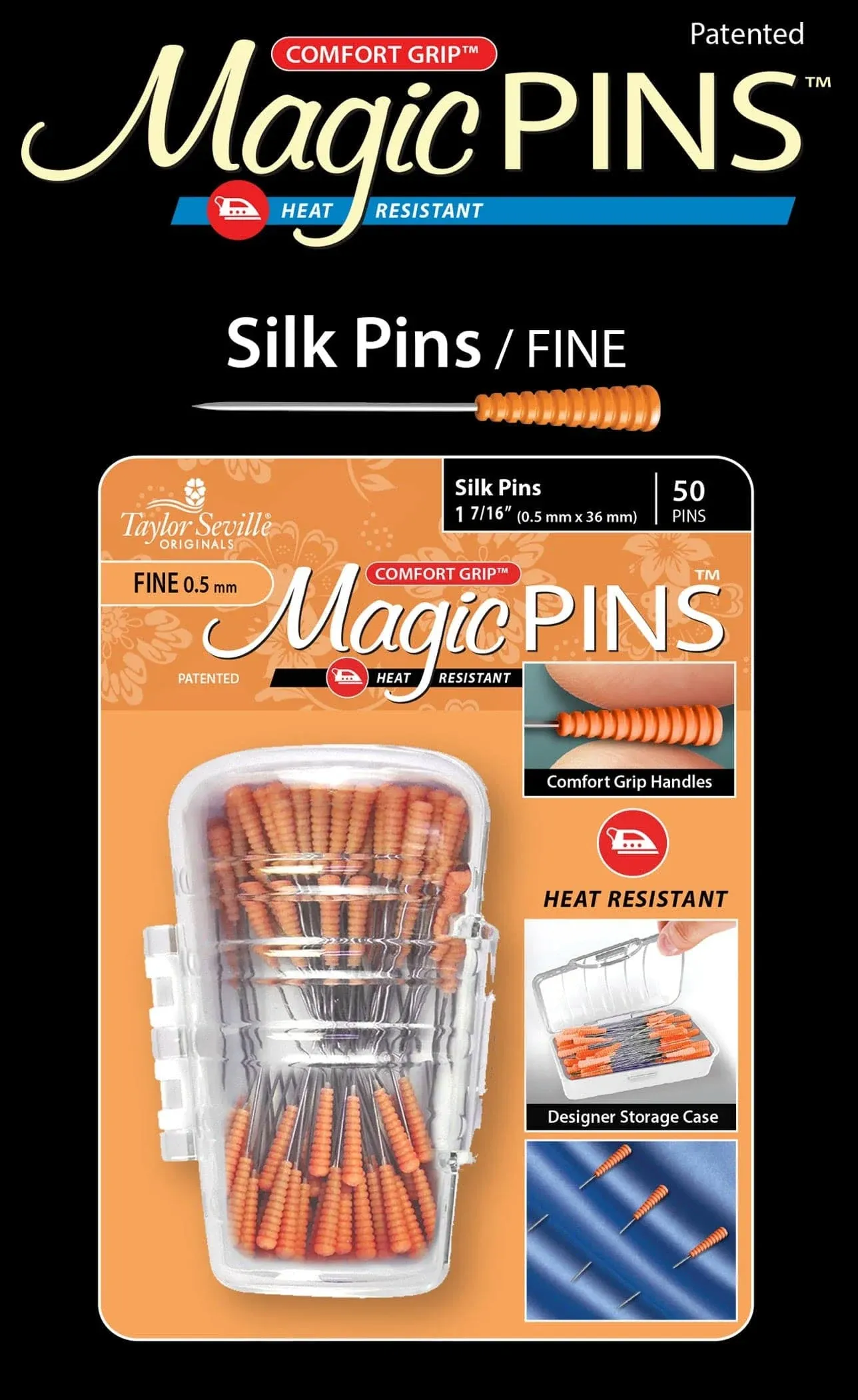 Magic Pins Fine 0.5 Silk 50ct Heat Resistant by Taylor Seville