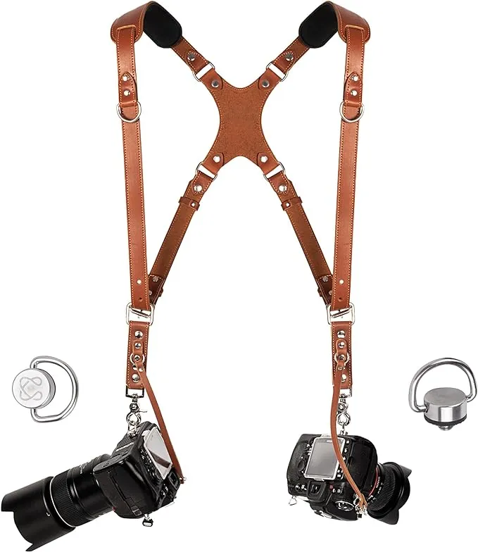 C Coiro Camera Harness for 2 Cameras – Dual Shoulder Leather Camera Strap – Double Camera Harness for DSLR/SLR