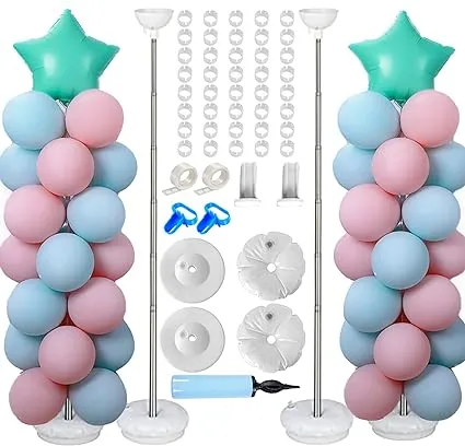 balloon column kit set of 2 metal adjustable balloon stand 8ft balloon tower stand kit with base Decorations for Baby Shower Graduation Birthday Wedding Party