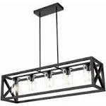 Espird Industrial Rectangular Chandelier,Black Farmhouse 40 inch Large Kitchen ...