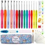 BCMRUN Crochet Hooks Set,14 Pcs 2.25mm(B)-10mm(N) Ergonomic Soft Grip Handles,Smooth Knitting Needles Kit with Bag for Arthritic Hands,Extra Long  Plus Knit Needles Weave Yarn Set,Best Gift for Women