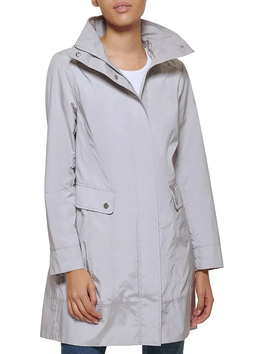 Cole Haan Women's Packable Hooded Rain Jacket with Bow