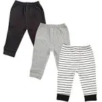 Luvable Friends Baby and Toddler Boy Cotton Pants 3-Pack, Black Stripe