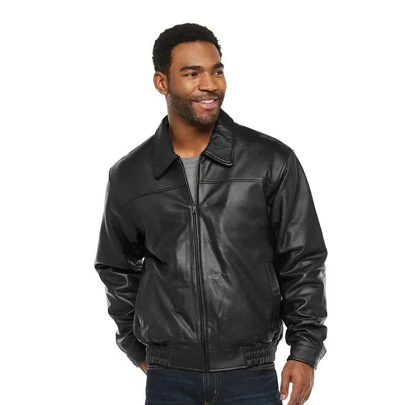 Men's Vintage Leather Banded Bottom Jacket, Size: Medium, Black