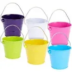 Juvale 6 Pack Mini Buckets with Handles for Kids, Small Metal Buckets for Classroom, Party Favors, Mini Pails, Tin Cans for Crafts (6 Colors, 3.3x2.8 inch)