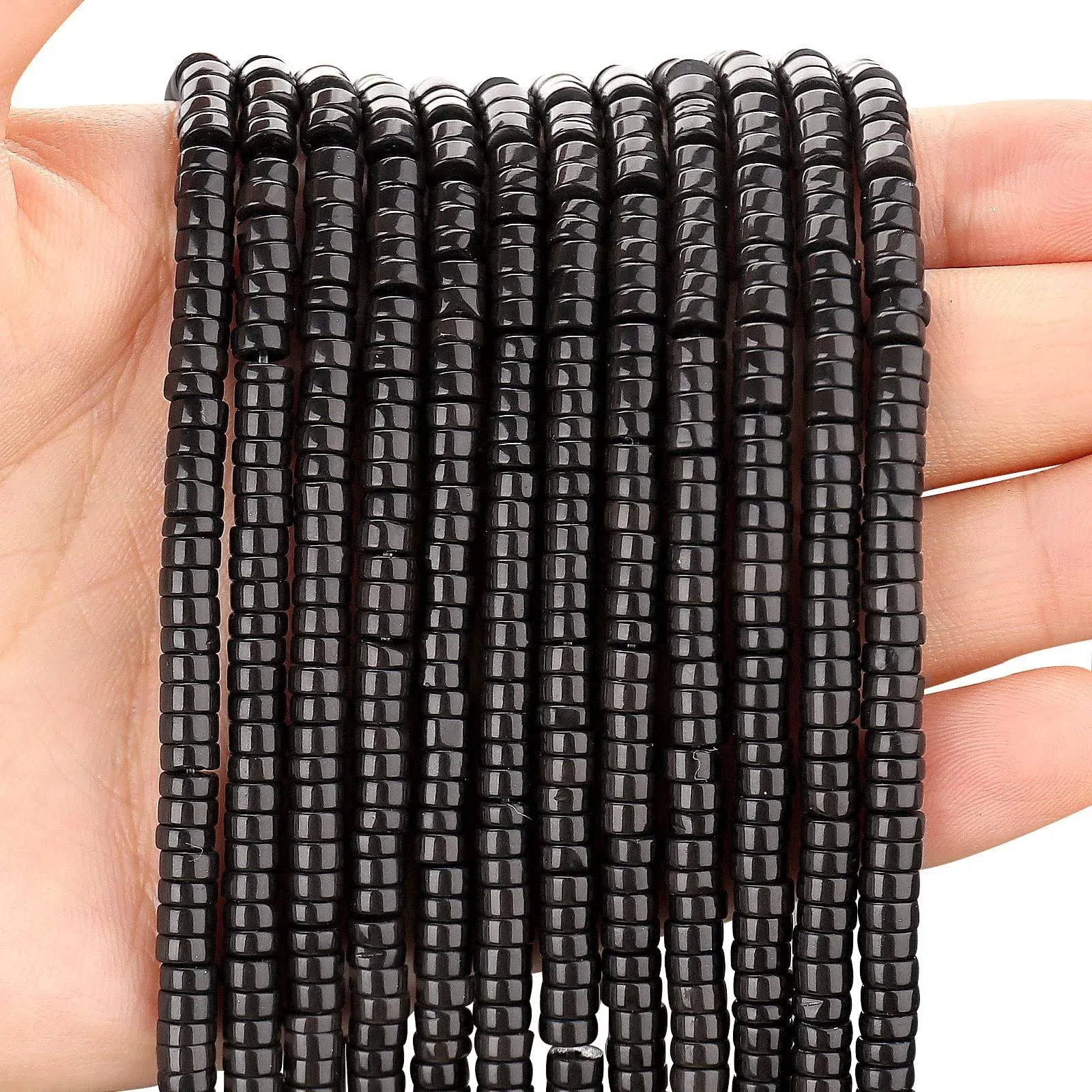 150PCs Natural Black Obsidian Spacer Beads, Loose Semi Precious Flat Round Gemstone Heishi Disc Stone Beads for Beading Jewelry Making 4mm*2mm 38cm