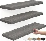 Bayka Floating Shelves, Wall Mounted Rustic Wood Shelves, Grey, Set of 3, 16in