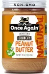 Once Again Crunchy Peanut Butter, No Salt, Unsweetened, 16oz Jar