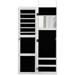 Wall Door Mounted Mirrored Jewelry Cabinet Armoire Storage Organizer White