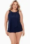 Miraclesuit Women's Swimwear Network Mariella High Neckline Mesh Detail Underwire Bra Tankini Bathing Suit Top