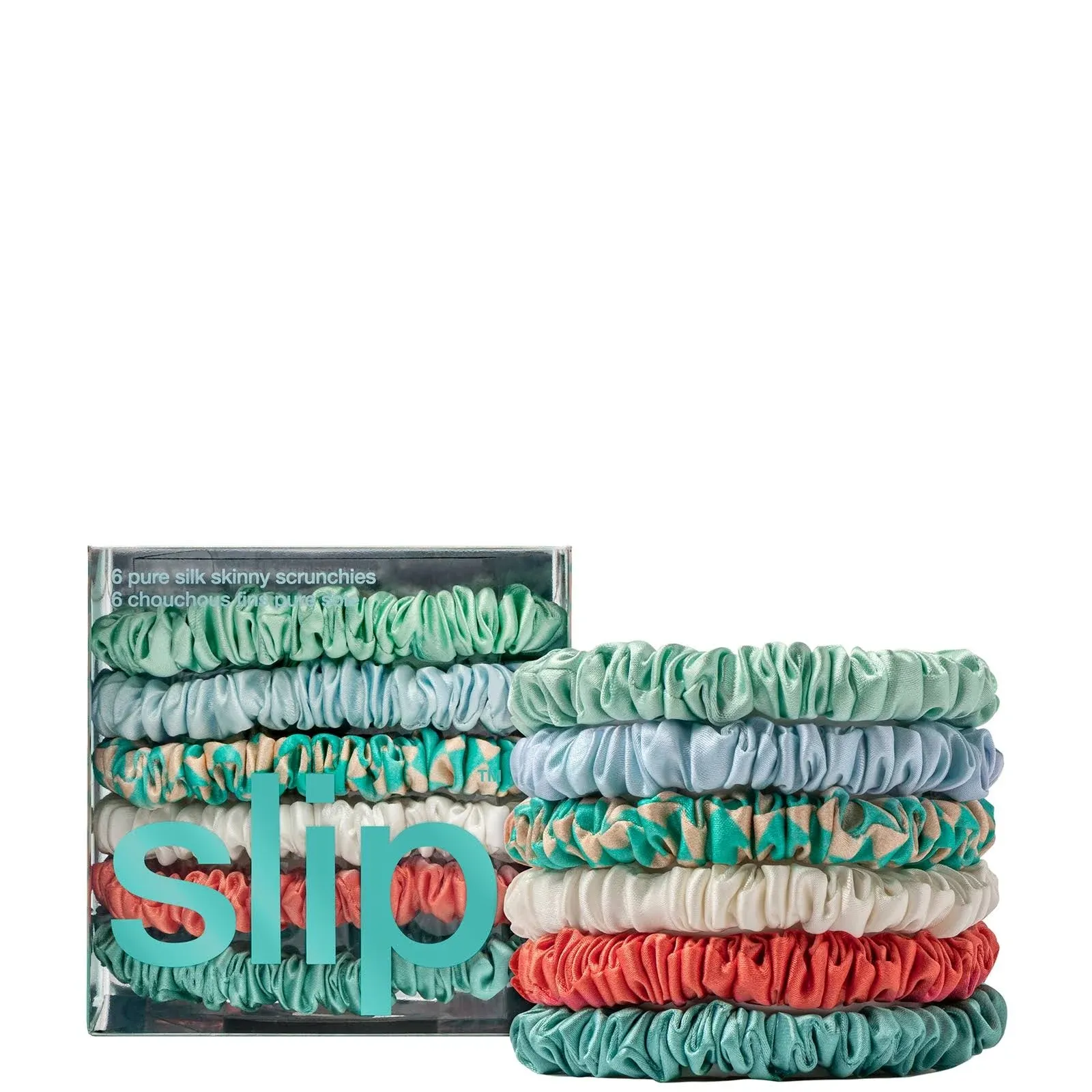 Slip Pure Silk 6-Pack Skinny Scrunchies - Seabreeze