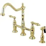 Kingston Brass KS1272ALBS Heritage Bridge Kitchen Faucet with Brass Sprayer, Polished Brass