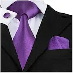 Dubulle Mens Purple Tie and Hanky Woven Silk Necktie Set with Cufflinks