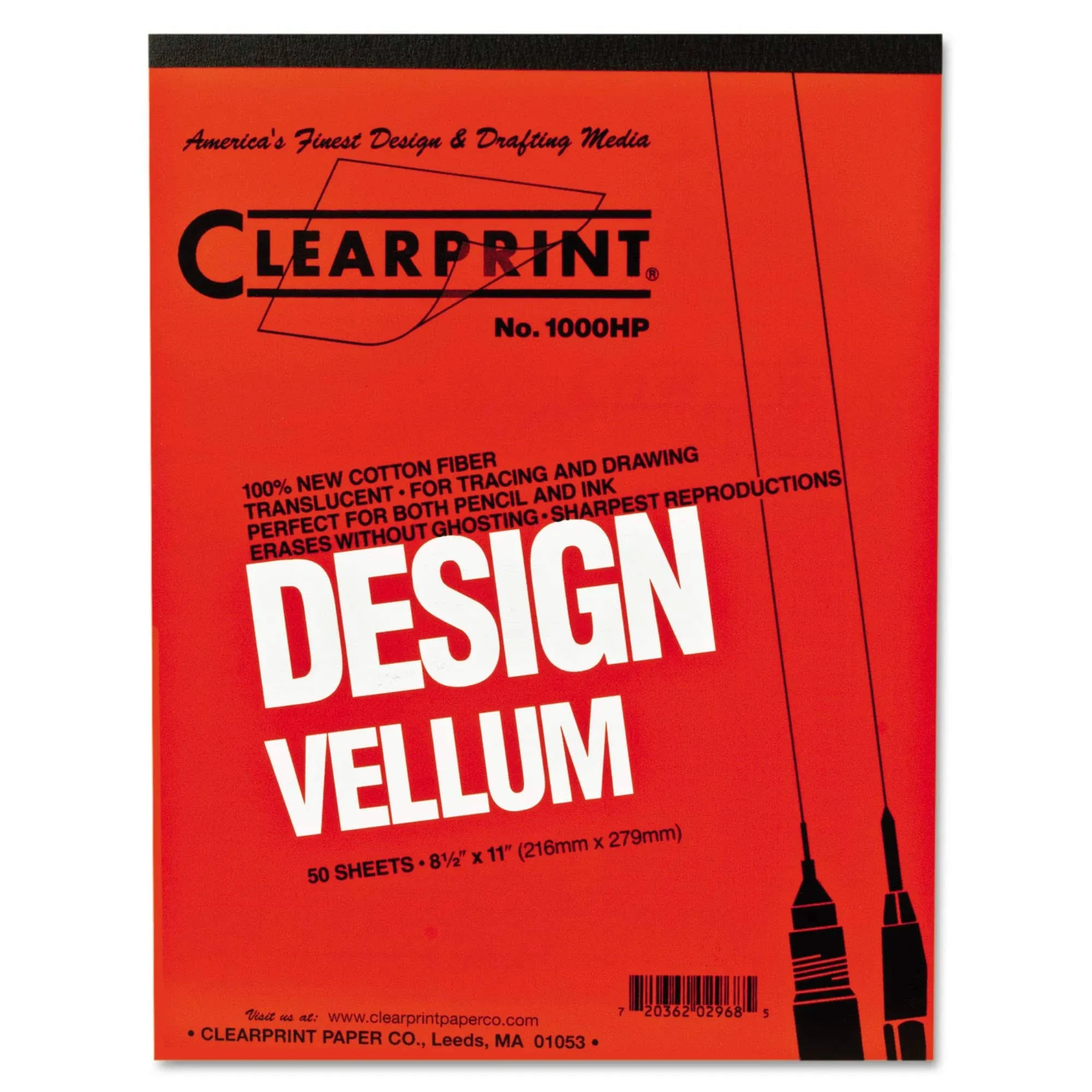 Clearprint Design Vellum Paper, 16lb, 8.5 x 11, Translucent White, 50-pad